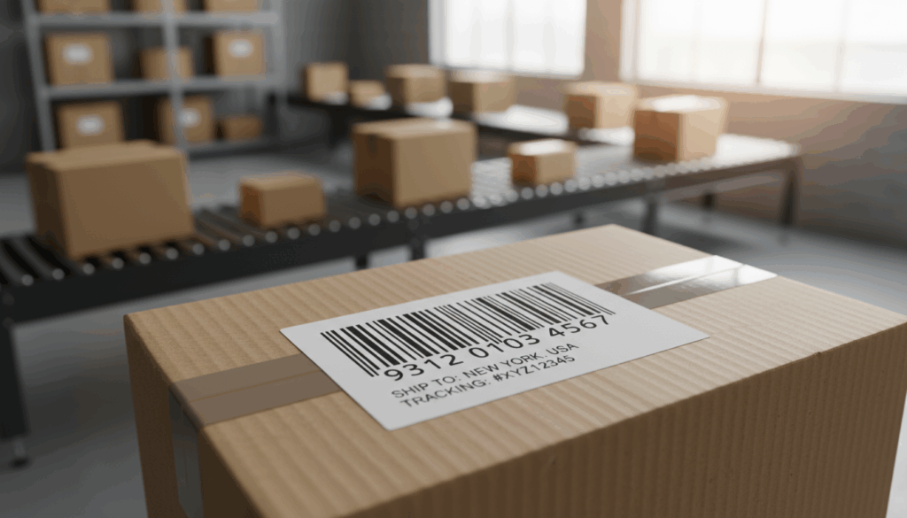 kartongmärkning etikett på wellpapp