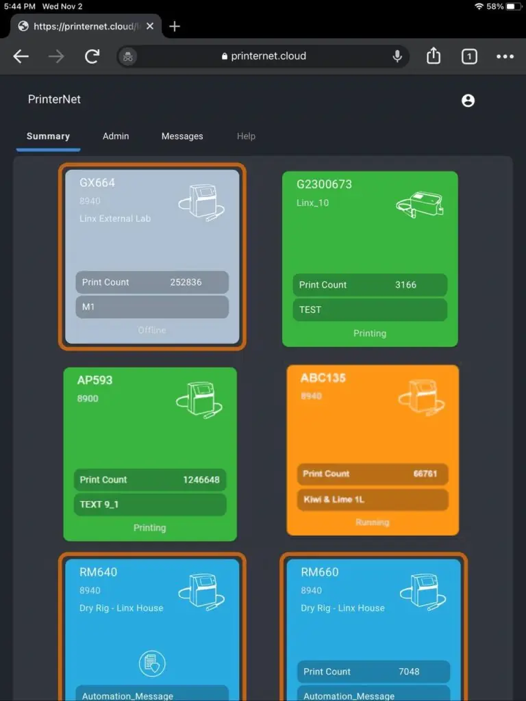 Linx PrinterNet - mjukvara för CIJ