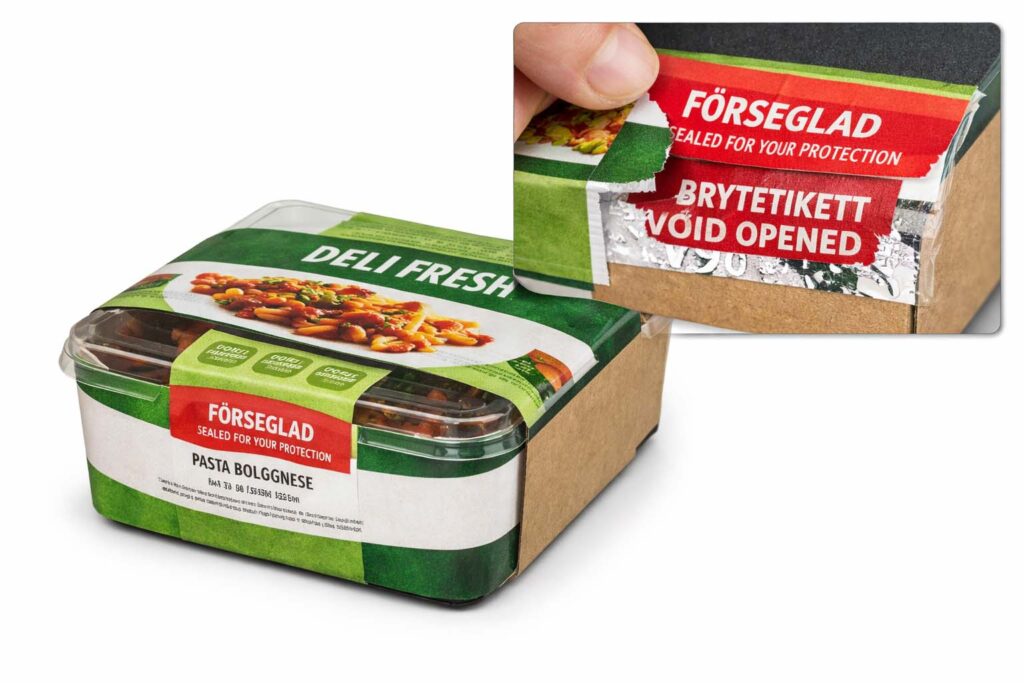 Mattråg sigilletikett seal etikett försegling bruten förpackning etikett